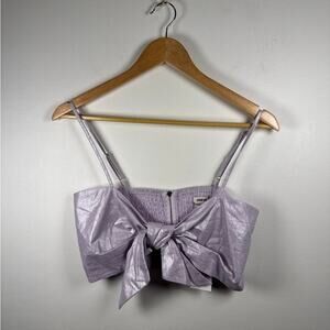 Jason Wu Linen Bow-Front Crop Top Metallic Lilac Purple,  Size M-NWT